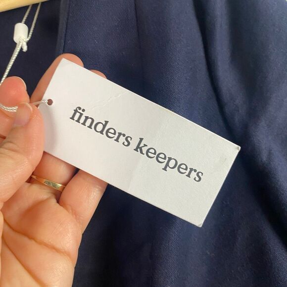 Finders Keepers Navy Blue Mini Dress - Gold O-Ring V-Neck - Picture 9 of 10